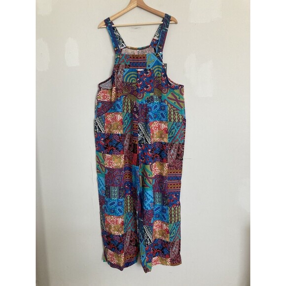 NEW Himosyber Patchwork Print Overalls Lightweight XL Women Boho Hippie Festival - Picture 2 of 16